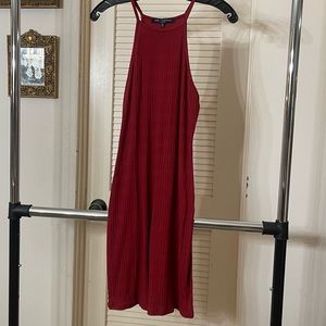 One Clothing High Neck Ribbed Midi Bodycon in Rusty Red